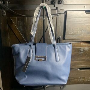 NWT Tahari Gambler Navy Pebbled Faux Leather Large Tote Shoulder Bag MSRP $99